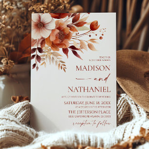 Convite Casamento de Rusty Burgundy Brown Floral Flower