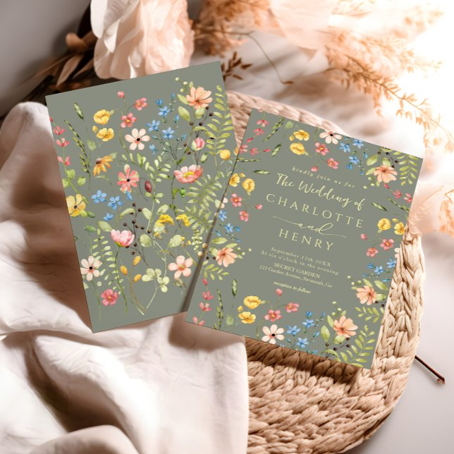 Convite Casamento de sábado moderno Elegante de flores sel (Criador carregado)