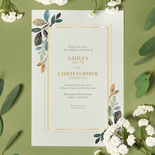 Convite Casamento de Sage All-in-One da Chic Floral Waterc (Criador carregado)