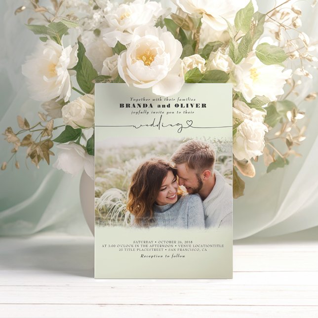 Convite Casamento de Sage com Sobreposição de Fotos Elegan (Sage Green Wedding Photo Invitations)