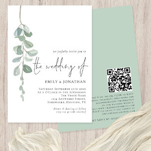 Convite Casamento de Sage do Código QR Eucalyptus com Aqua