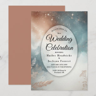 Convite Casamento de Sage e Terracotta Stardust Skies