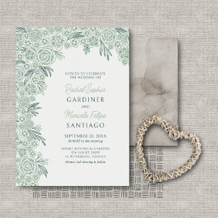 Convite Casamento de Sage Emerald Green Floral