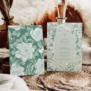 Convite Casamento de Sage Green Birds Peony Chinoiserie Ga