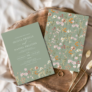 Convite Casamento de Sage Green Boho Wildflower
