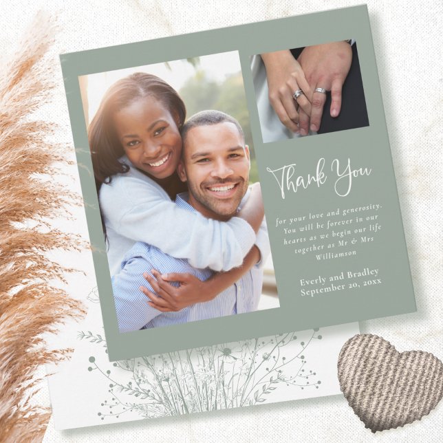 Convite Casamento De Sage Green Boho Wildflower Obrigado (Criador carregado)