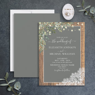Convite Casamento de Sage Green Eucalyptus Wood Lace