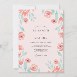 Convite Casamento de Salmão Aqua Folhagem Eucalipto