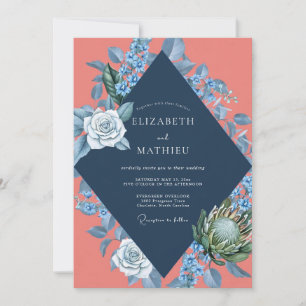 Convite Casamento de Salmão Azul-Hidrangeia Eucalipto