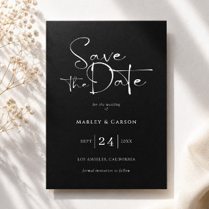 Convite Casamento de Salvar a Data em Preto e Branco com L