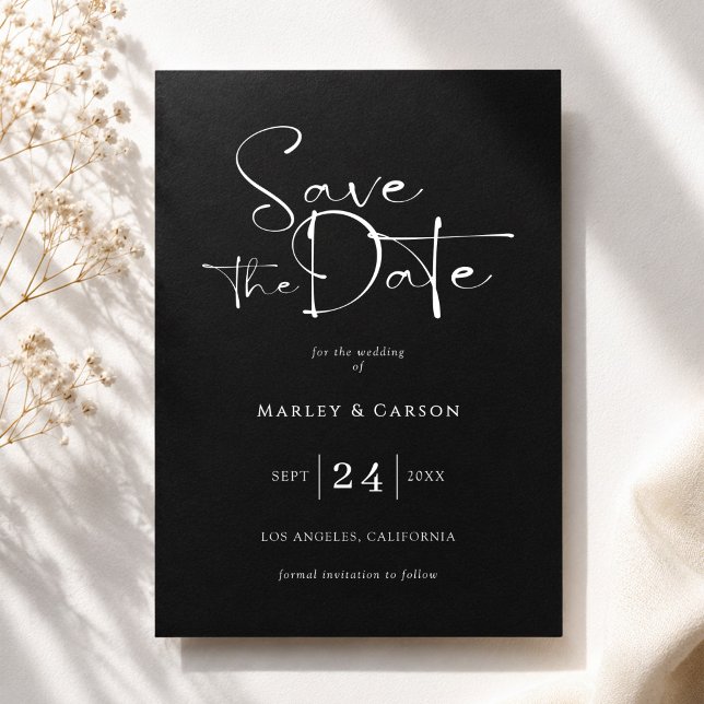 Convite Casamento de Salvar a Data em Preto e Branco com L (Criador carregado)
