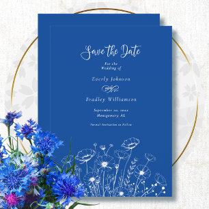 Convite Casamento de Salvar a Data Floral Branco Azul Coba