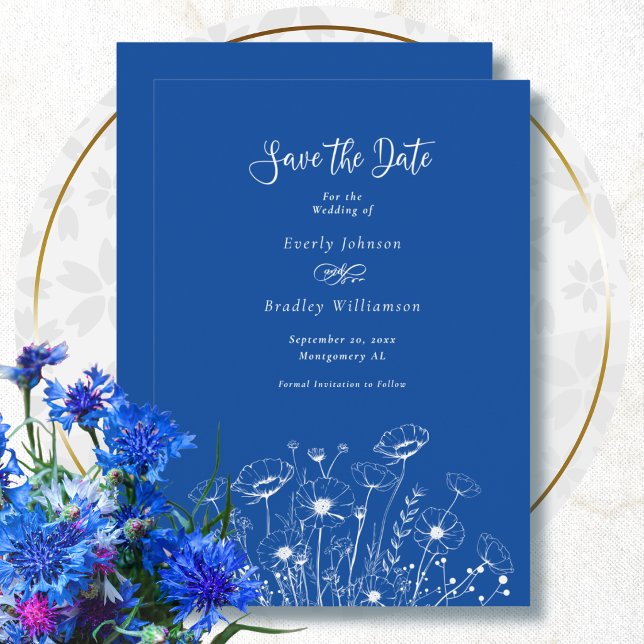 Convite Casamento de Salvar a Data Floral Branco Azul Coba (Criador carregado)