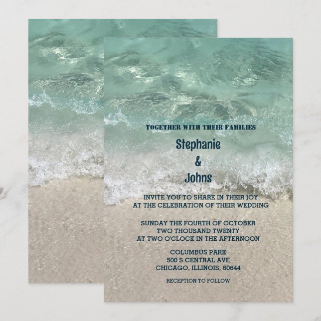 Convite Casamento de Sandy Beach Turquoise Teal Water Clas (Frente/Verso)