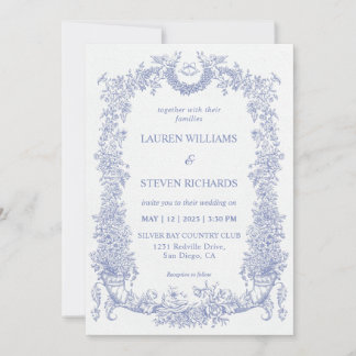 Convite Casamento de Sangue Barroco Azul-Claro-Personaliza