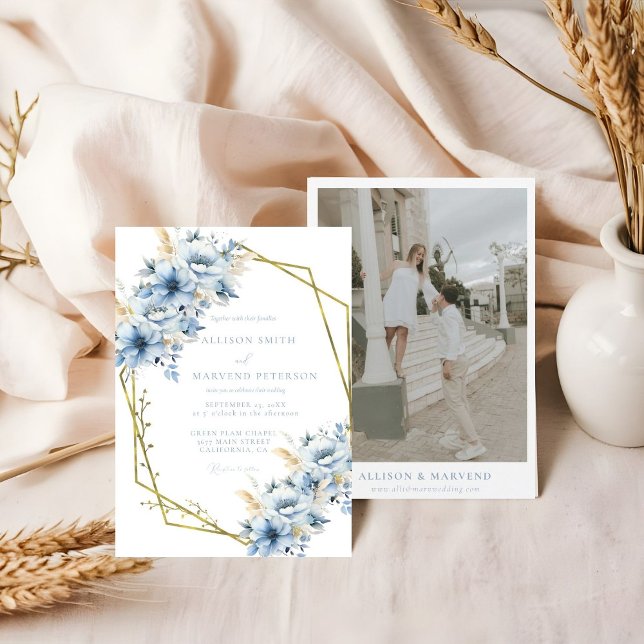 Convite Casamento de Sangue com Frame Geométrico Floral Az (Criador carregado)