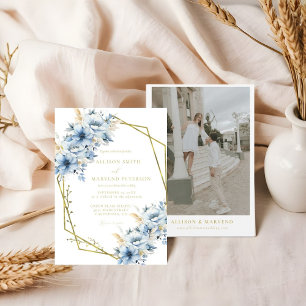Convite Casamento de Sangue com Frame Geométrico Floral Az