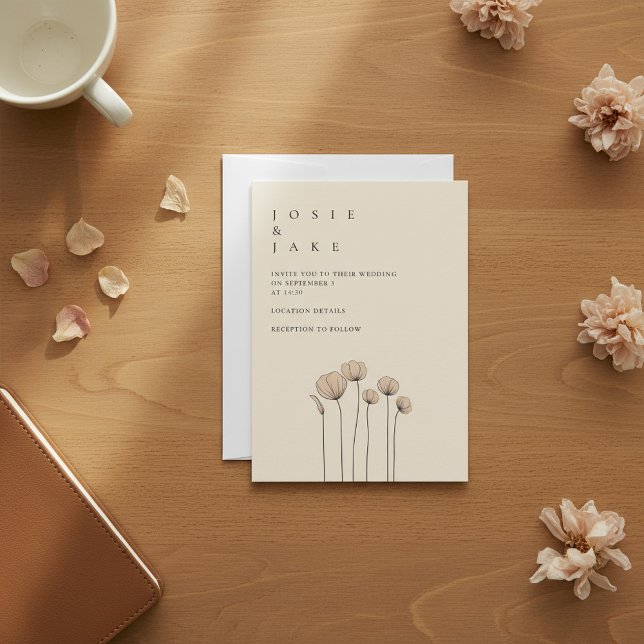 Convite Casamento de Sangue de Jardim Minimalista (Minimalist Garden Blooms Wedding Invitation.)