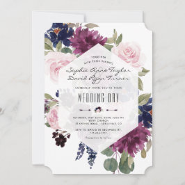 Convite Casamento de Sangue Floral Azul-Lavanda Romântico