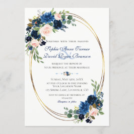 Convite Casamento de Sangue Floral Azul Marinho Blush