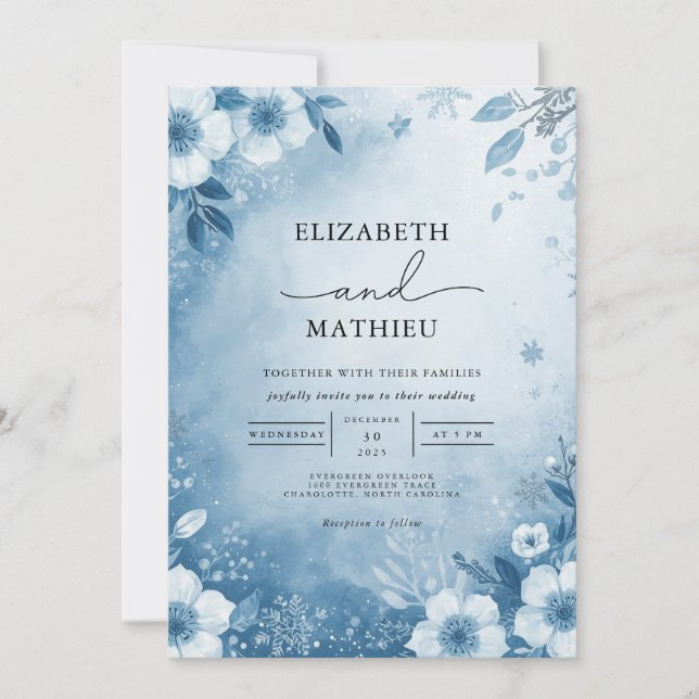 Convite Casamento de Sangue Floral Azul Sapado (Frente)