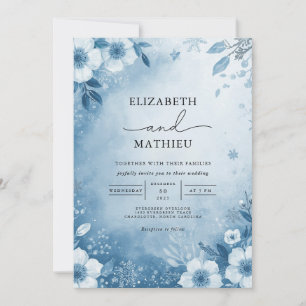 Convite Casamento de Sangue Floral Azul Sapado