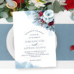Convite Casamento de Sangue Floral Celestial Azul, Roxo, V<br><div class="desc">Convite Elegante de Casamento com delicadas manchas azuis de cor aquosa em cascata abaixo de detalhes requintados de cor aquática e canto floral contendo seus detalhes de Casamento. Flores e folhagem numa combinação harmoniosa de azuis, marinhos, burgundy, vermelha, magenta, baga e matizes roxas. Convite com o texto "A honra de...</div>
