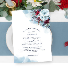 Convite Casamento de Sangue Floral Celestial Azul, Roxo, V