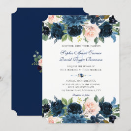 Convite Casamento de Sangue Floral Floral Marinho Azul