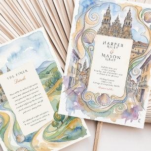 Convite Casamento de Santiago de Compostela em Aquarela Ca