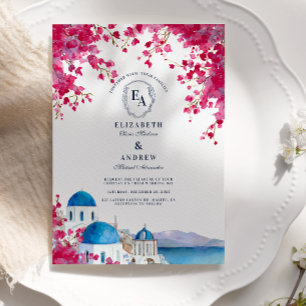 Convite Casamento de Santorini Blue Dome Bougainvillea