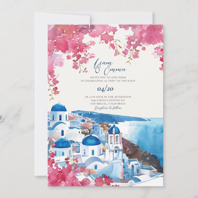 Convite Casamento de Santorini - Destino de Casamento de C (Frente)