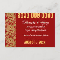 Casamento de Save the date em paisley vermelho e d