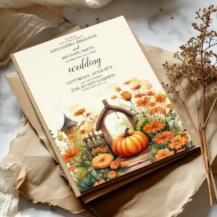 Convite Casamento de Scrip de Abóbora Floral