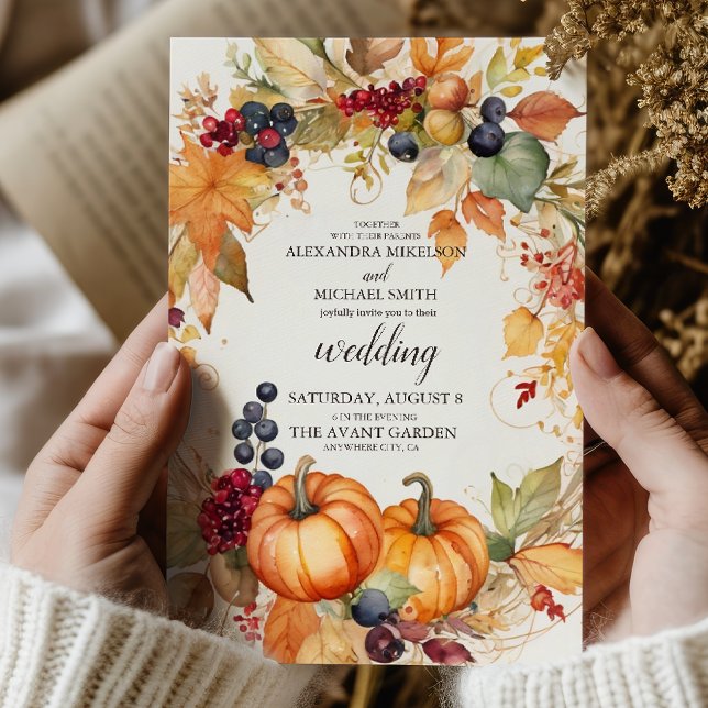 Convite Casamento de Scrip de Abóbora Floral (Criador carregado)