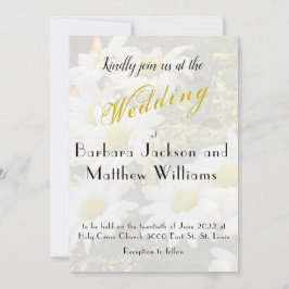 Convite Casamento de Script Amarelo Fluxo de Fundo Daisy