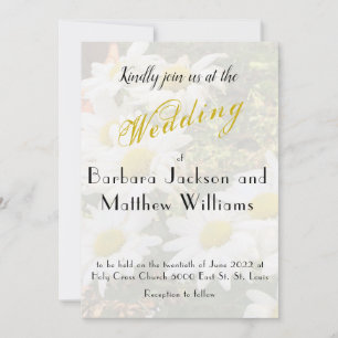 Convite Casamento de Script Amarelo Fluxo de Fundo Daisy