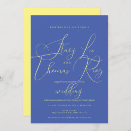 Convite Casamento de Script Azul Amarelo-Brilhante Moderno