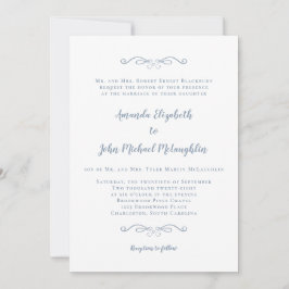 Convite Casamento de Script Azul Dusty Elegante Formal Clá