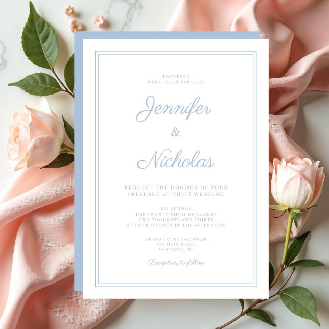 Convite Casamento de Script Azul em Pó Moderno Elegante (Elegant Modern Powder Blue Script Wedding Invitation)