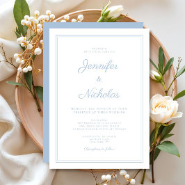 Convite Casamento de Script Azul em Pó Moderno Elegante