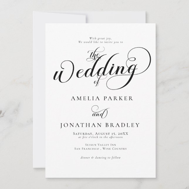Convite Casamento de Script Black White (Frente)