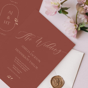 Convite Casamento de Script Boho Terracotta Minimalista