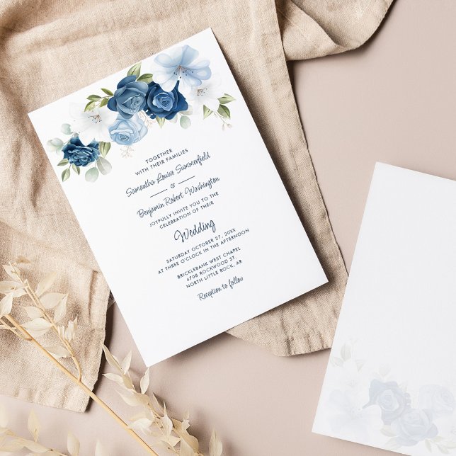 Convite Casamento de Script Botânico Azul-Dusty Floral (Dusty Blue Floral Wedding Invitation)