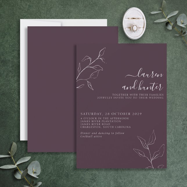 Convite Casamento de Script Botânico Floral de Roxo Púrpur (Criador carregado)