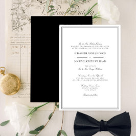 Convite Casamento de Script Branco e Preto Formal Clássico