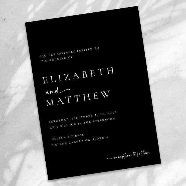 Convite Casamento De Script Branco E Preto Moderno (Criador carregado)
