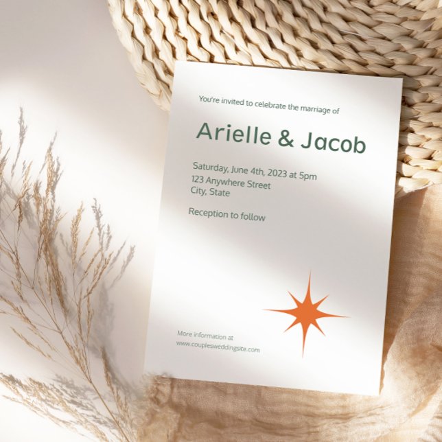 Convite Casamento de Script Branco e Verde Retroativo Mini (Criador carregado)