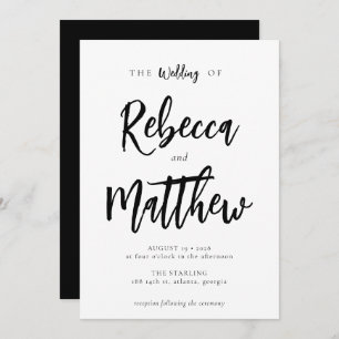 Convite Casamento de Script Branco Negro Minimalista Moder