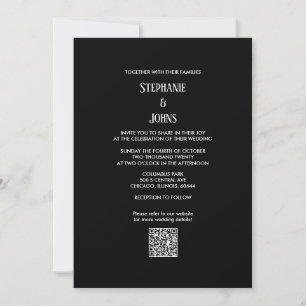 Convite Casamento de Script Branco Preto com Código QR Min